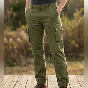 NWOT! Unbranded Cargo Utility Joggers With Belt In Olive GREEN Sz Large